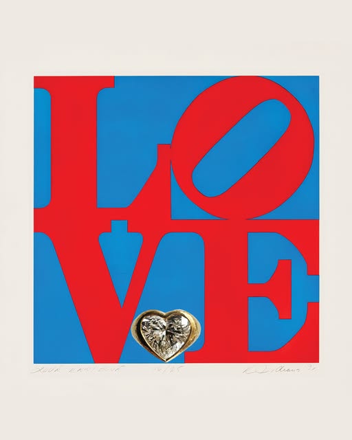 A heart-shaped diamond on the LOVE print